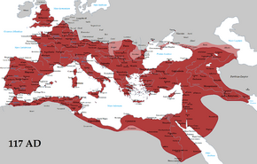 公元117年图拉真治下疆土达到极盛的罗马帝国