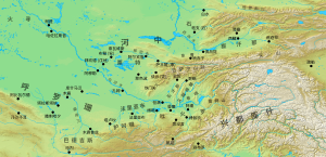Geophysical map of southern Central Asia (Khurasan and Transoxiana) with the major settlements and regions