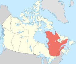 加拿大地图（着色部分为魁北克省）