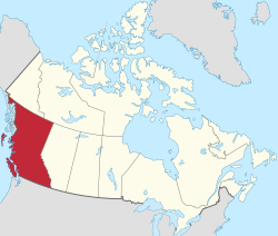 加拿大地图（着色部分为不列颠哥伦比亚省）