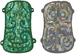 两件绿松石镶嵌青铜兽面牌饰[注 193] （1981、84年河南偃师二里头出土）