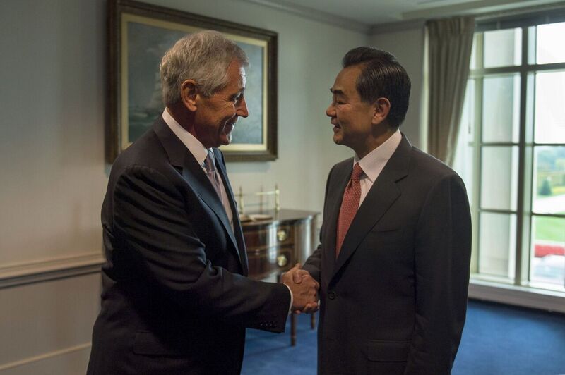File:Chuck Hagel welcomes Wang Yi, Foreign Minister of the People's Republic of China, 2014.jpg