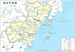 溫州市在中國以及浙江省的地理位置