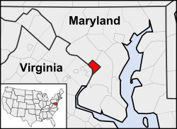 华盛顿哥伦比亚特区在美国本土及与马里兰州和弗吉尼亚州的相对位置