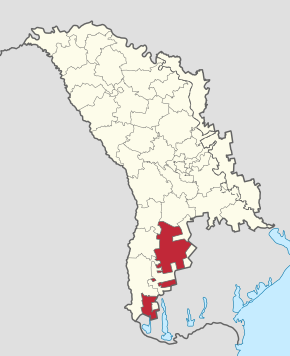 加告兹自治领土单位（红色）在摩尔多瓦 （白）位置。