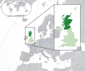 苏格兰的位置（深绿色） – 欧洲（绿色及深灰色） – 英国（绿色）