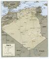 阿尔及利亚的定居点和公路的地形图