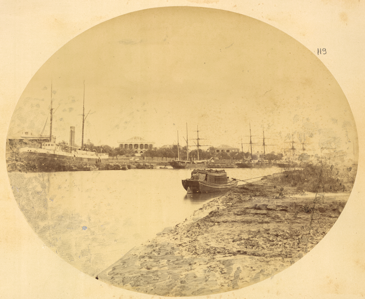 File:Tianjin, with Western Ships in Hai River and Grand, Colonnaded Western Building on the River Bank. China, 1874 WDL2109.png