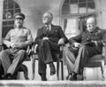 1943年德黑兰会议上的斯大林、罗斯福和邱吉尔。
