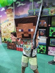 《Minecraft》在全球範圍內都有較高的熱度，圖為一名cosplay愛好者正在扮演《Minecraft》中的人物史蒂夫。