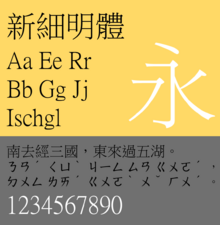 Sample of MingLiU (proportional) font