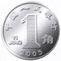 第五套人民币1999、2005版1角硬币正面